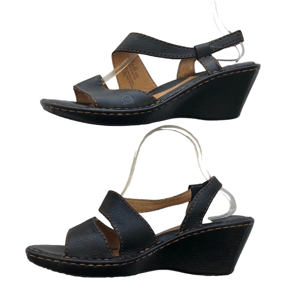 Born Slingback Black Leather Wedge Heel Sandals Women’s Size 10 Open Toe Slip On